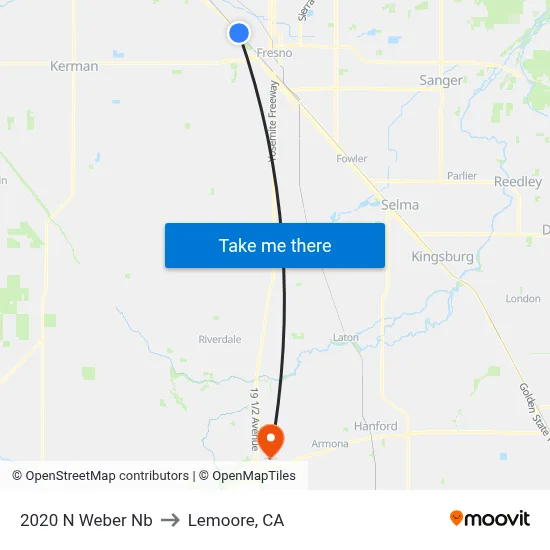 2020 N Weber Nb to Lemoore, CA map