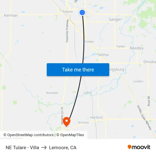 NE Tulare - Villa to Lemoore, CA map