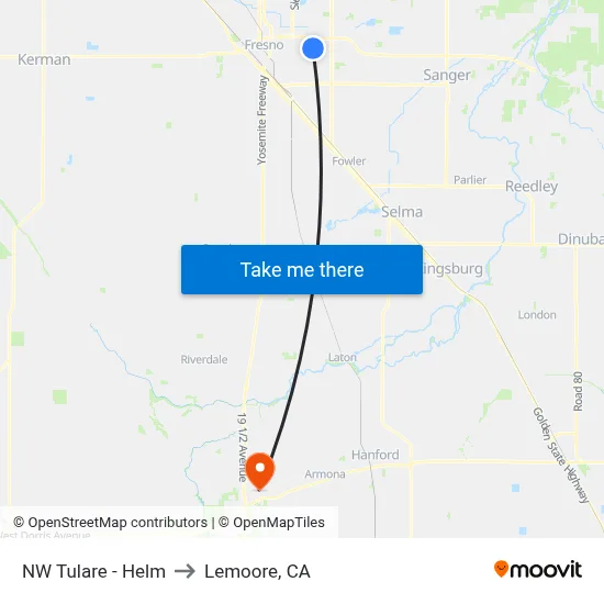 NW Tulare - Helm to Lemoore, CA map
