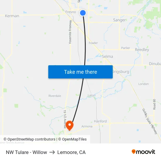 NW Tulare - Willow to Lemoore, CA map