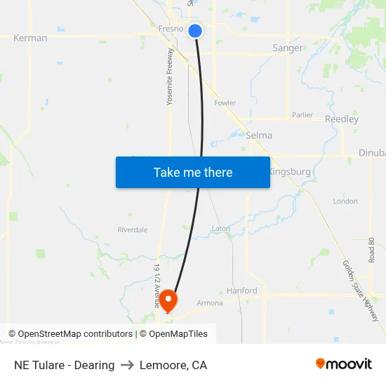 NE Tulare - Dearing to Lemoore, CA map