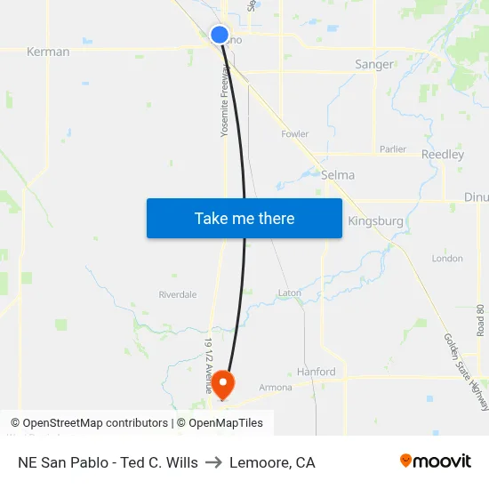 NE San Pablo - Ted C. Wills to Lemoore, CA map