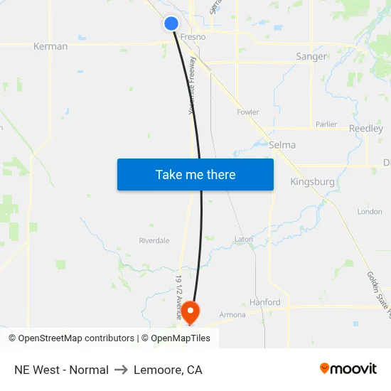 NE West - Normal to Lemoore, CA map