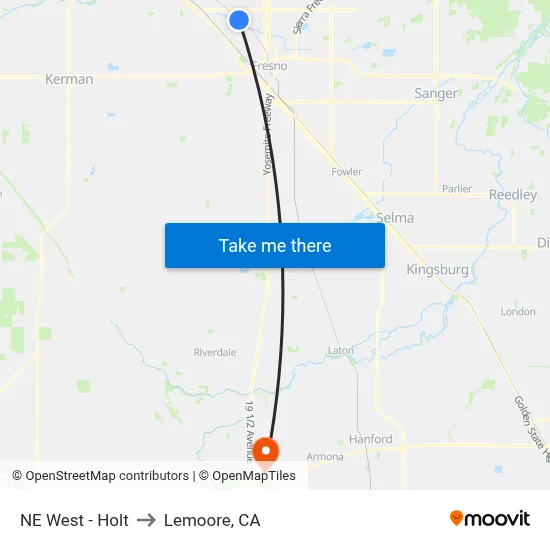 NE West - Holt to Lemoore, CA map