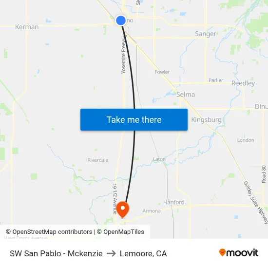 SW San Pablo - Mckenzie to Lemoore, CA map