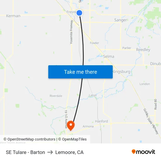 SE Tulare - Barton to Lemoore, CA map