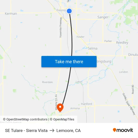 SE Tulare - Sierra Vista to Lemoore, CA map