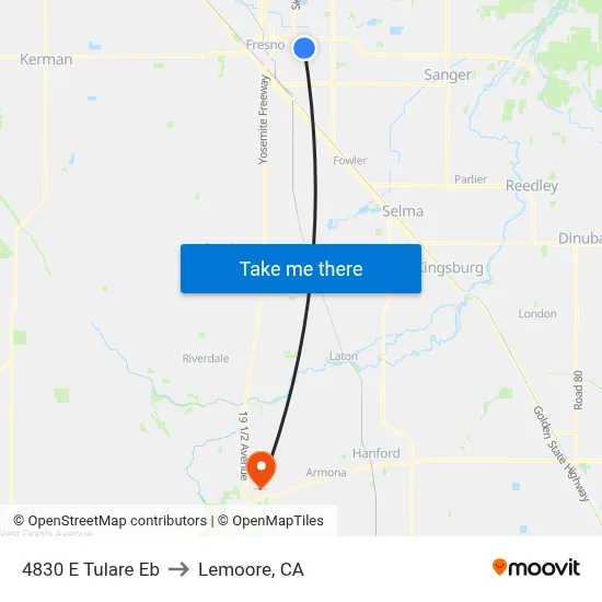 4830 E Tulare Eb to Lemoore, CA map