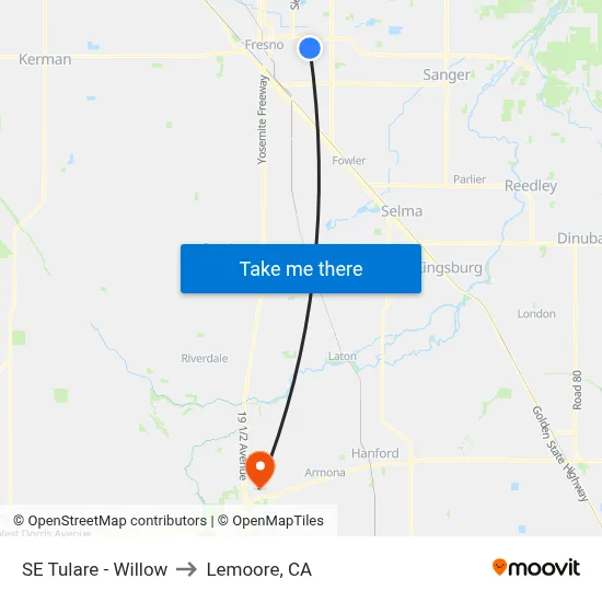 SE Tulare - Willow to Lemoore, CA map