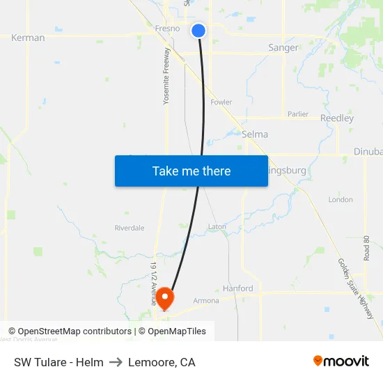 SW Tulare - Helm to Lemoore, CA map