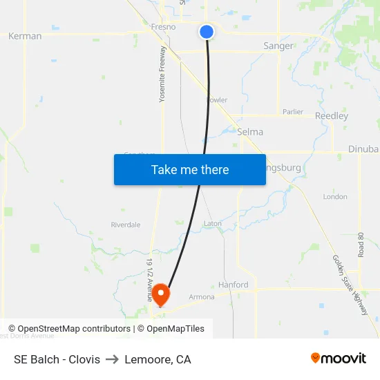 SE Balch - Clovis to Lemoore, CA map