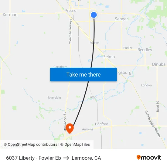 6037 Liberty - Fowler Eb to Lemoore, CA map