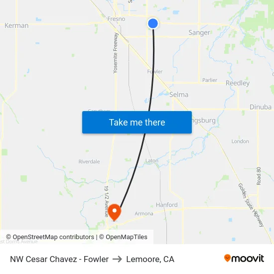 NW Cesar Chavez - Fowler to Lemoore, CA map