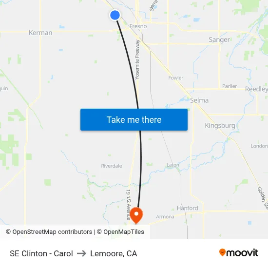 SE Clinton - Carol to Lemoore, CA map