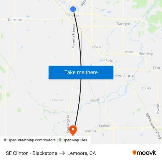 SE Clinton - Blackstone to Lemoore, CA map