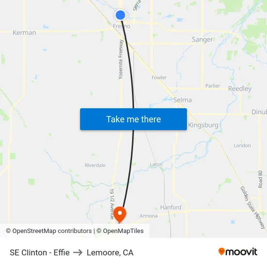 SE Clinton - Effie to Lemoore, CA map