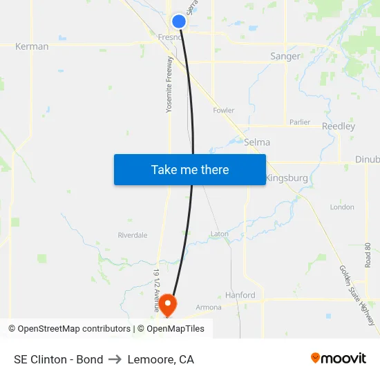 SE Clinton - Bond to Lemoore, CA map
