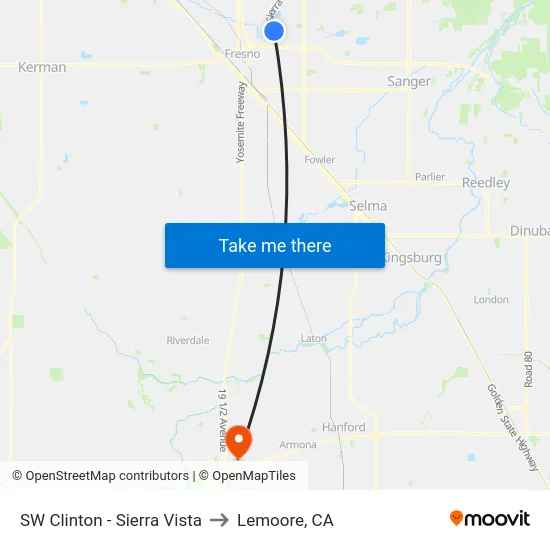 SW Clinton - Sierra Vista to Lemoore, CA map