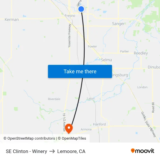 SE Clinton - Winery to Lemoore, CA map