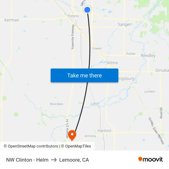 NW Clinton - Helm to Lemoore, CA map