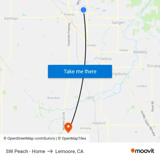 SW Peach - Home to Lemoore, CA map