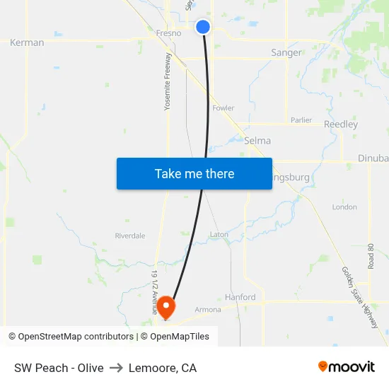 SW Peach - Olive to Lemoore, CA map