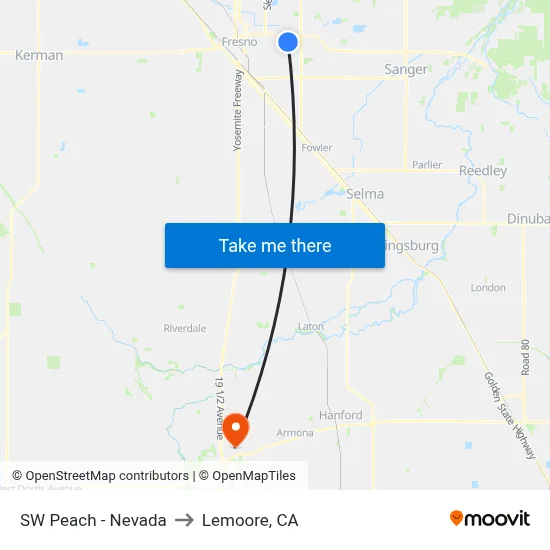 SW Peach - Nevada to Lemoore, CA map