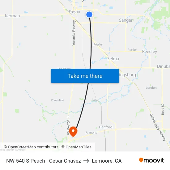 NW 540 S Peach - Cesar Chavez to Lemoore, CA map