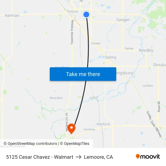 5125 Cesar Chavez - Walmart to Lemoore, CA map