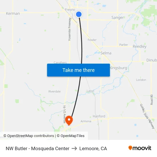 NW Butler - Mosqueda Center to Lemoore, CA map