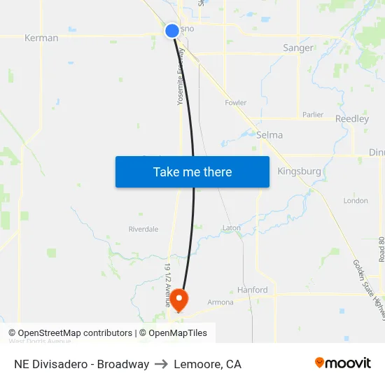 NE Divisadero - Broadway to Lemoore, CA map