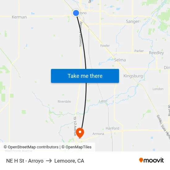 NE H St - Arroyo to Lemoore, CA map