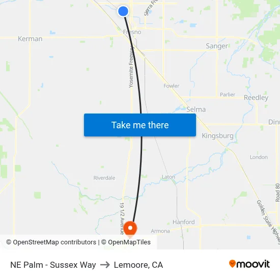 NE Palm - Sussex Way to Lemoore, CA map
