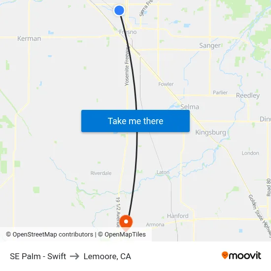 SE Palm - Swift to Lemoore, CA map