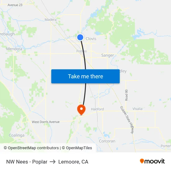 NW Nees - Poplar to Lemoore, CA map