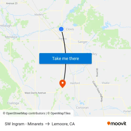 SW Ingram - Minarets to Lemoore, CA map