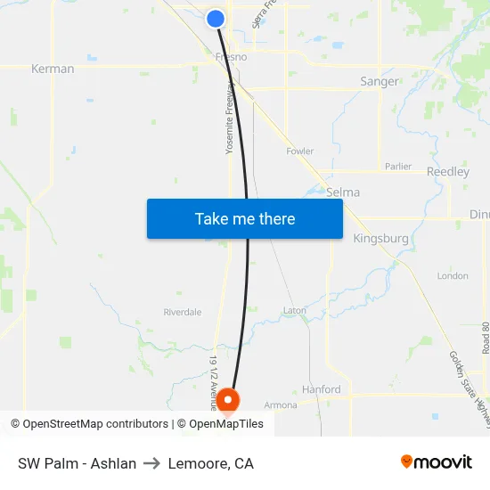 SW Palm - Ashlan to Lemoore, CA map