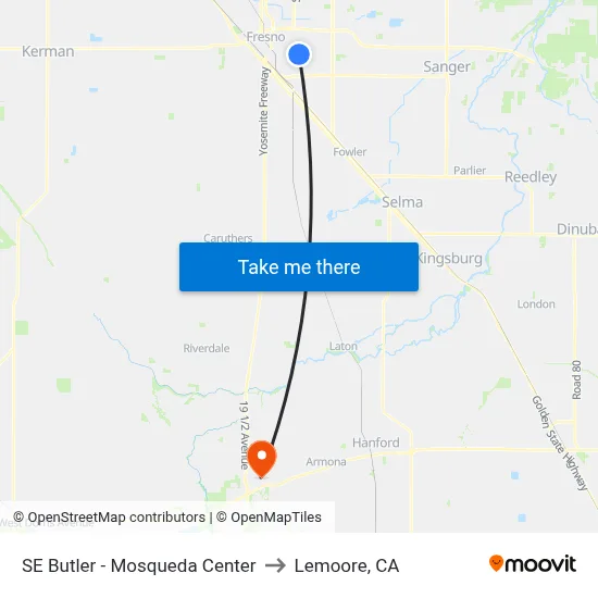 SE Butler - Mosqueda Center to Lemoore, CA map