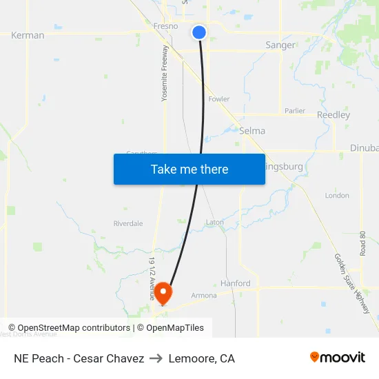 NE Peach - Cesar Chavez to Lemoore, CA map