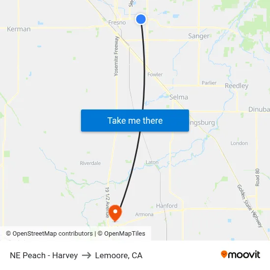 NE Peach - Harvey to Lemoore, CA map