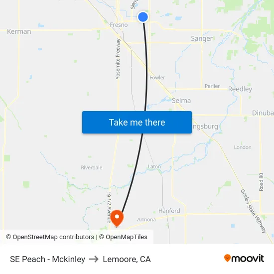 SE Peach - Mckinley to Lemoore, CA map