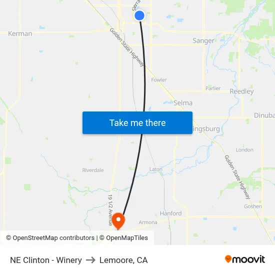 NE Clinton - Winery to Lemoore, CA map