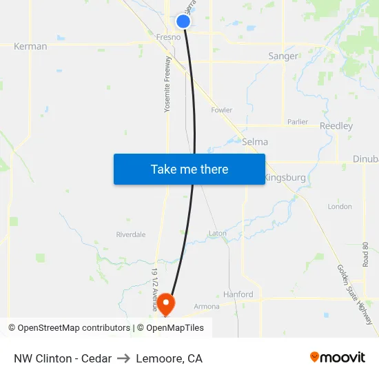 NW Clinton - Cedar to Lemoore, CA map