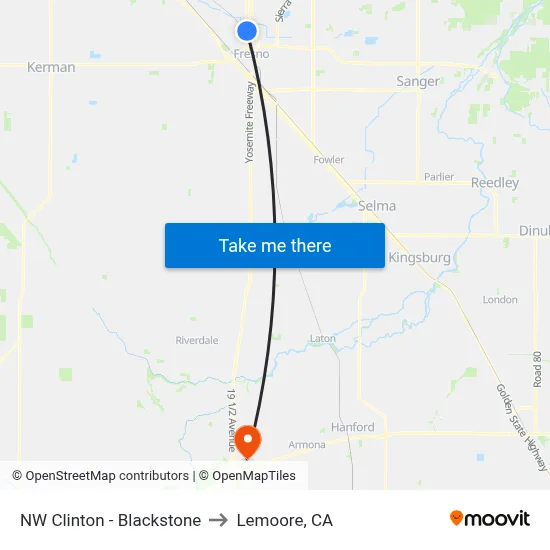 NW Clinton - Blackstone to Lemoore, CA map