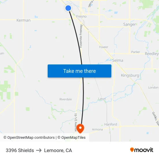 3396 Shields to Lemoore, CA map