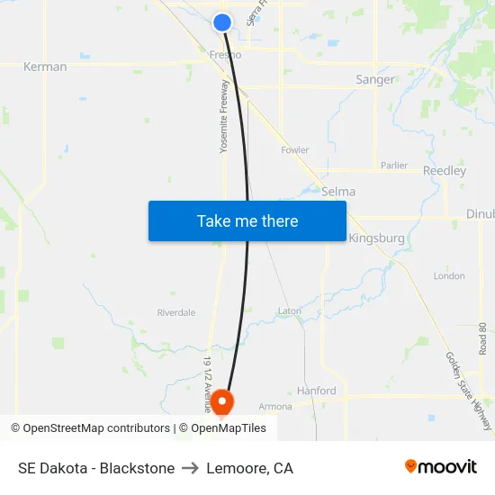 SE Dakota - Blackstone to Lemoore, CA map