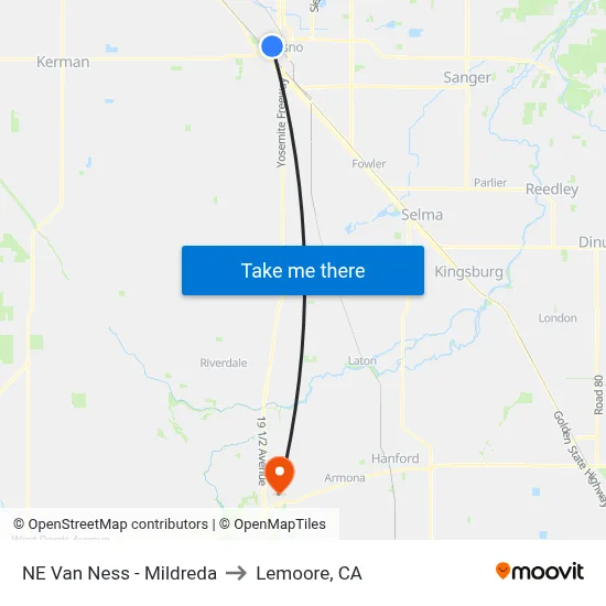NE Van Ness - Mildreda to Lemoore, CA map