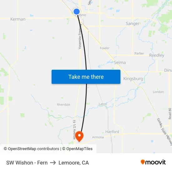SW Wishon - Fern to Lemoore, CA map