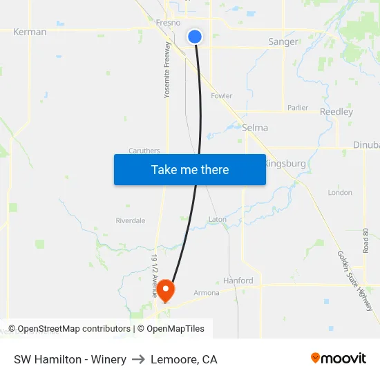SW Hamilton - Winery to Lemoore, CA map