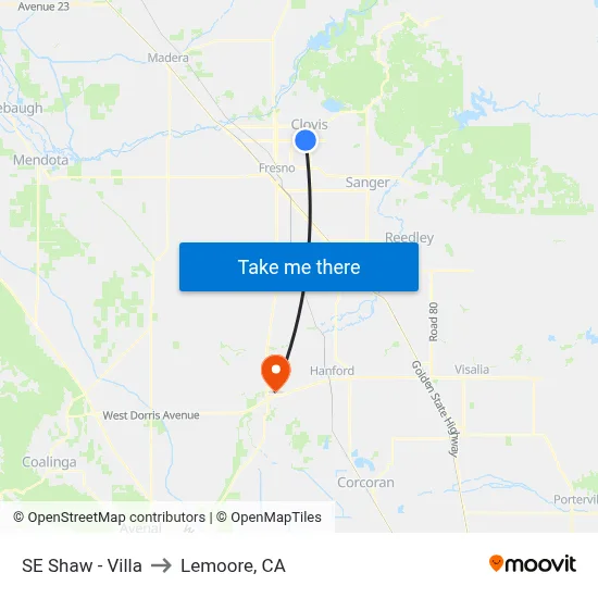 SE Shaw - Villa to Lemoore, CA map